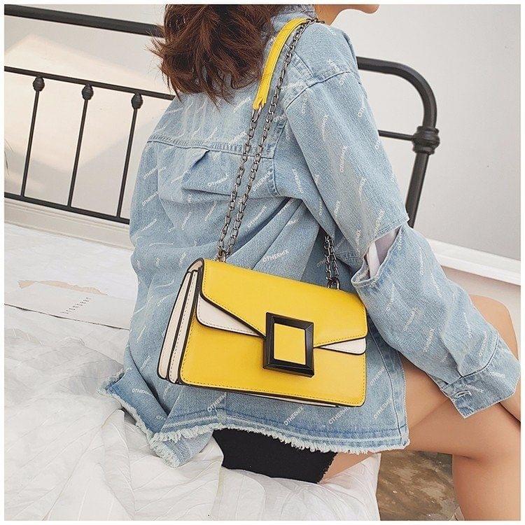 Color Matching Small Square Bag Handbag Single Shoulder Bag Messenger Bag (Yellow)