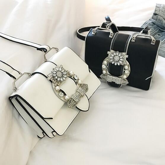 Women Designe Diamond Lock Bags PU Leather Handbags Elegant Lady Shoulder bags(White)