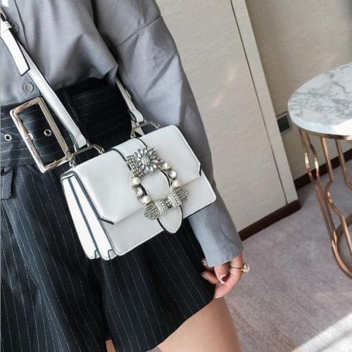 Women Designe Diamond Lock Bags PU Leather Handbags Elegant Lady Shoulder bags(White)