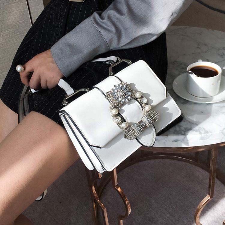 Women Designe Diamond Lock Bags PU Leather Handbags Elegant Lady Shoulder bags(White)