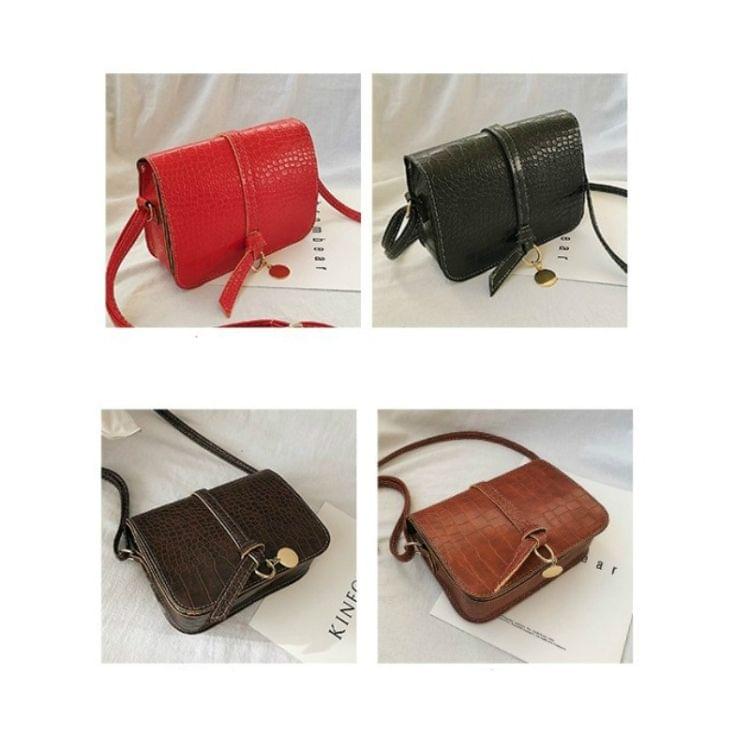 Crocodile Texture PU Leather Shoulder Bag Ladies Small Square Bag Messenger Bag Handbag (Red)