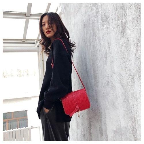 Crocodile Texture PU Leather Shoulder Bag Ladies Small Square Bag Messenger Bag Handbag (Red)