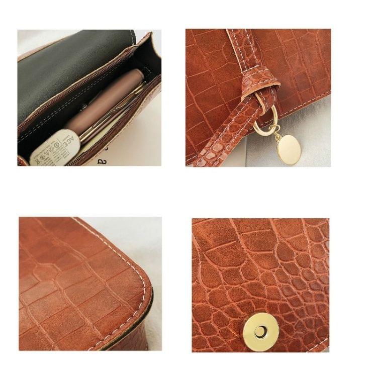Crocodile Texture PU Leather Shoulder Bag Ladies Small Square Bag Messenger Bag Handbag (Red)