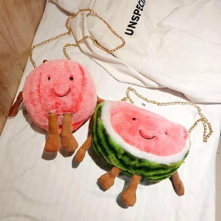 Cute Baby Girls Plush Fruit Pattern Shoulder Bags Kids Chain Crossbody Bag Children School Pack(Watermelon)