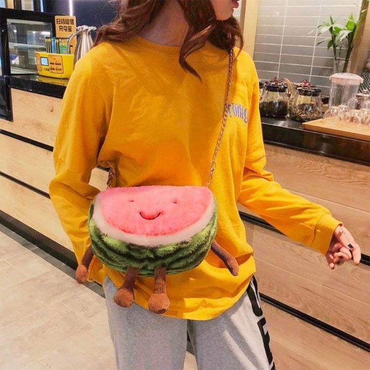 Cute Baby Girls Plush Fruit Pattern Shoulder Bags Kids Chain Crossbody Bag Children School Pack(Watermelon)