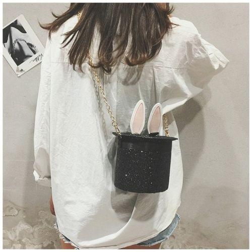 Leisure Fashion Cute Rabbit Ears Chain Slant Shoulder Bag (Black)
