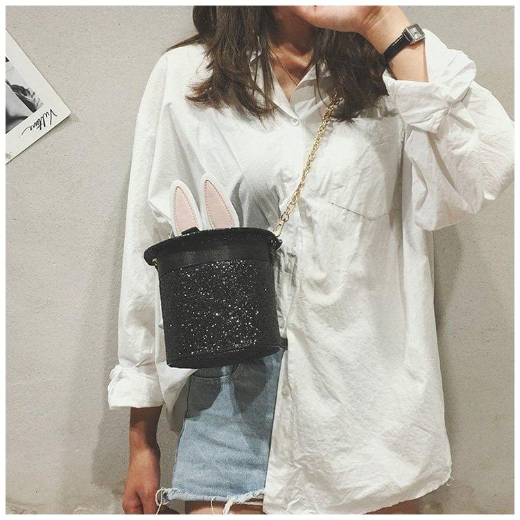 Leisure Fashion Cute Rabbit Ears Chain Slant Shoulder Bag (Black)