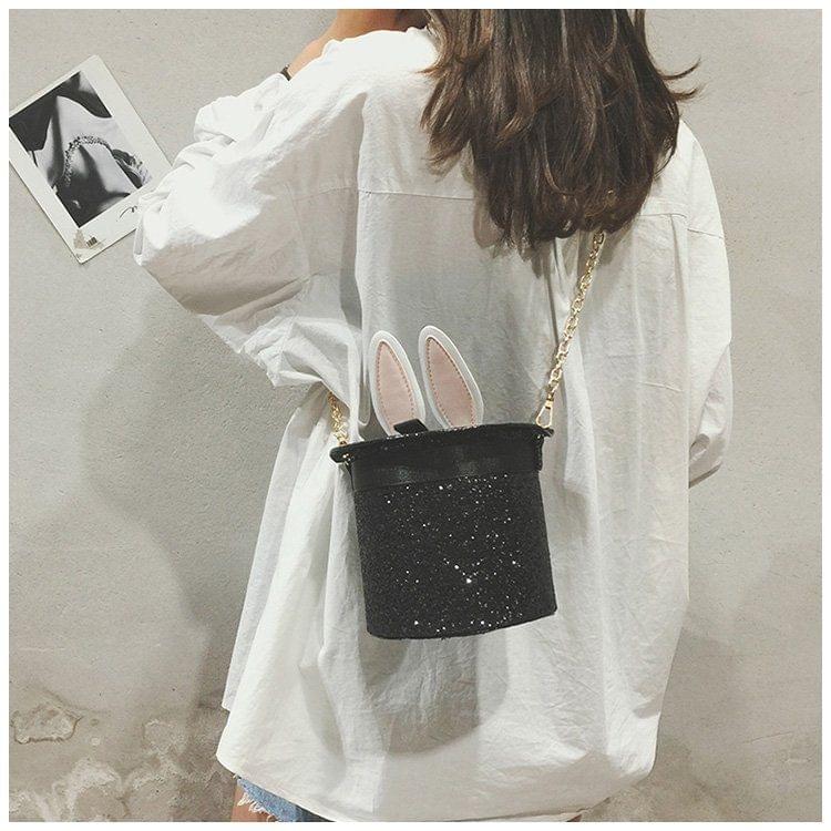 Leisure Fashion Cute Rabbit Ears Chain Slant Shoulder Bag (Black)