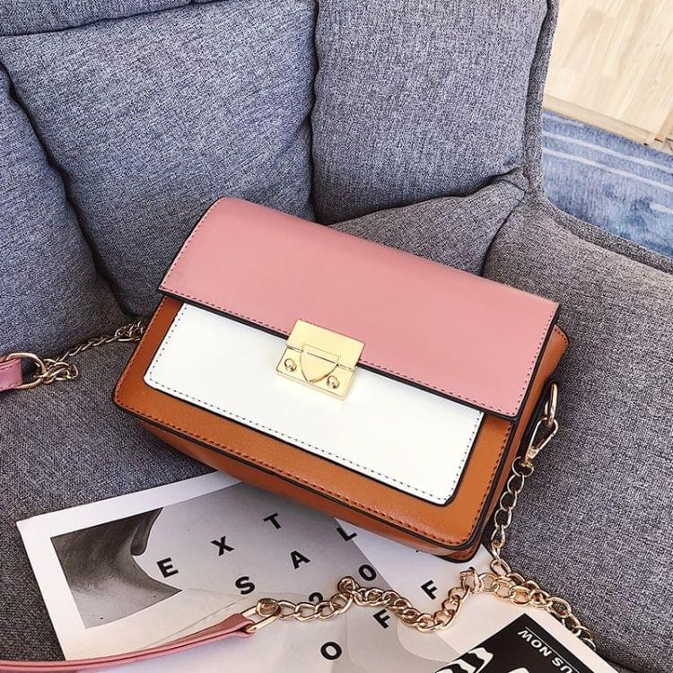 Lock Buckle Color Matching Single Shoulder Bag Small Square Bag Ladies Messenger Bag Handbag (Pink)