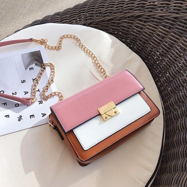 Lock Buckle Color Matching Single Shoulder Bag Small Square Bag Ladies Messenger Bag Handbag (Pink)