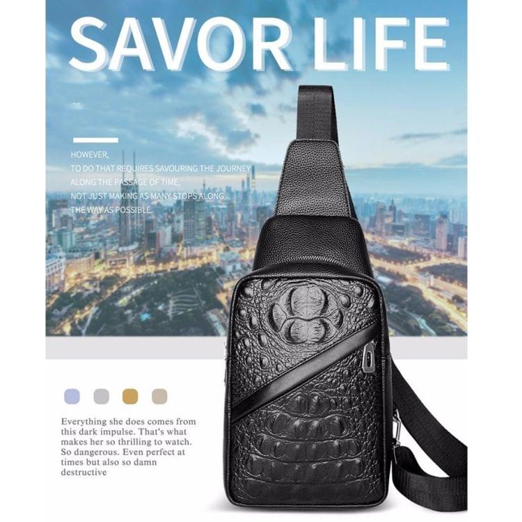 Crocodile Texture PU Leather Single Shoulder Bag Men Chest Bag Handbag (Brown)