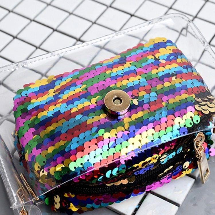 Plastics Shoulder Bag Sequins Messenger Bag Ladies Handbag Chain Bag (Silver)