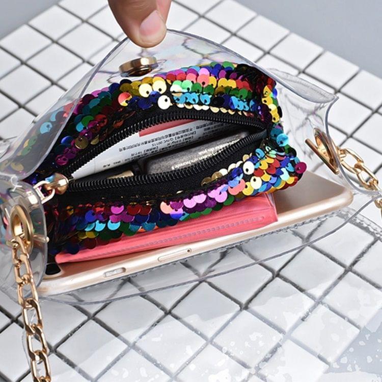 Plastics Shoulder Bag Sequins Messenger Bag Ladies Handbag Chain Bag (Silver)