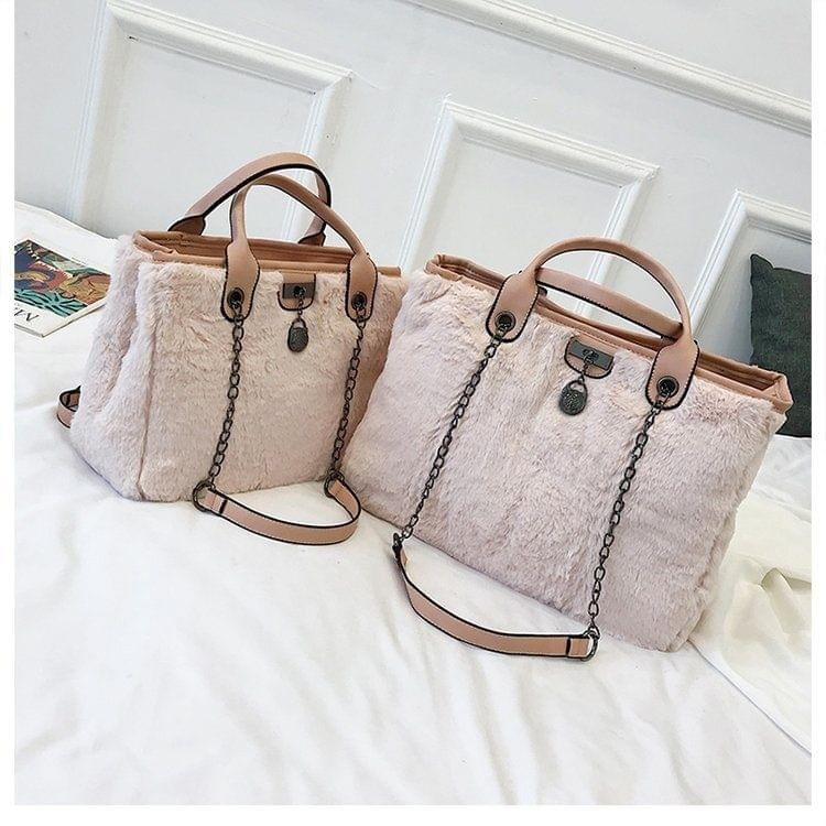 Casual Plush Single Shoulder Bag Chain Bag Ladies Handbag, Large Size (Pink)