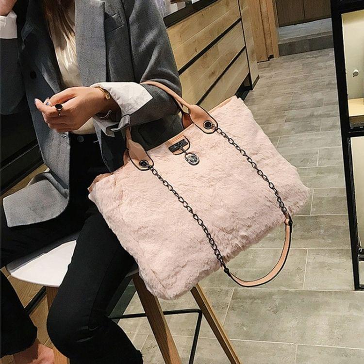 Casual Plush Single Shoulder Bag Chain Bag Ladies Handbag, Large Size (Pink)