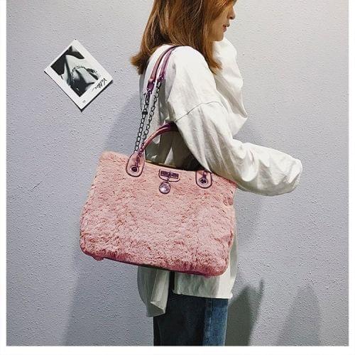 Casual Plush Single Shoulder Bag Chain Bag Ladies Handbag, Large Size (Pink)