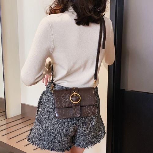 Belt Buckle Crocodile Texture PU Leather Single Shoulder Bag Ladies Handbag Messenger Bag (Coffee)