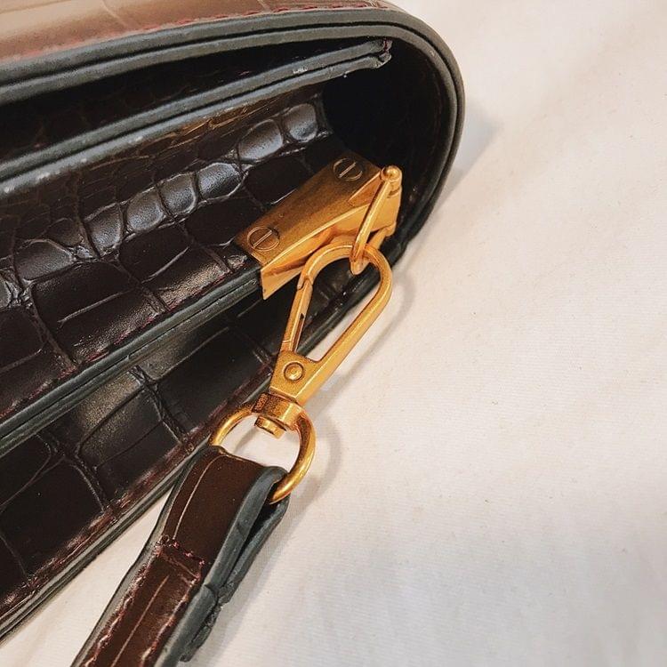 Belt Buckle Crocodile Texture PU Leather Single Shoulder Bag Ladies Handbag Messenger Bag (Coffee)