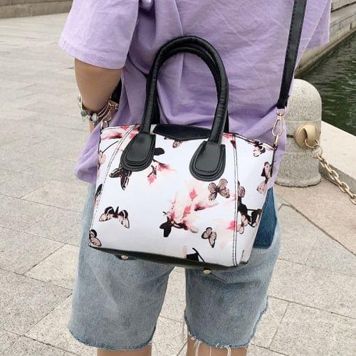 Flower Pattern Casual PU Shoulder Bag Ladies Handbag Messenger Bag (White)