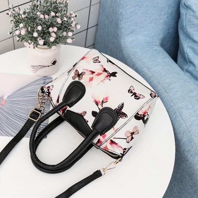 Flower Pattern Casual PU Shoulder Bag Ladies Handbag Messenger Bag (White)