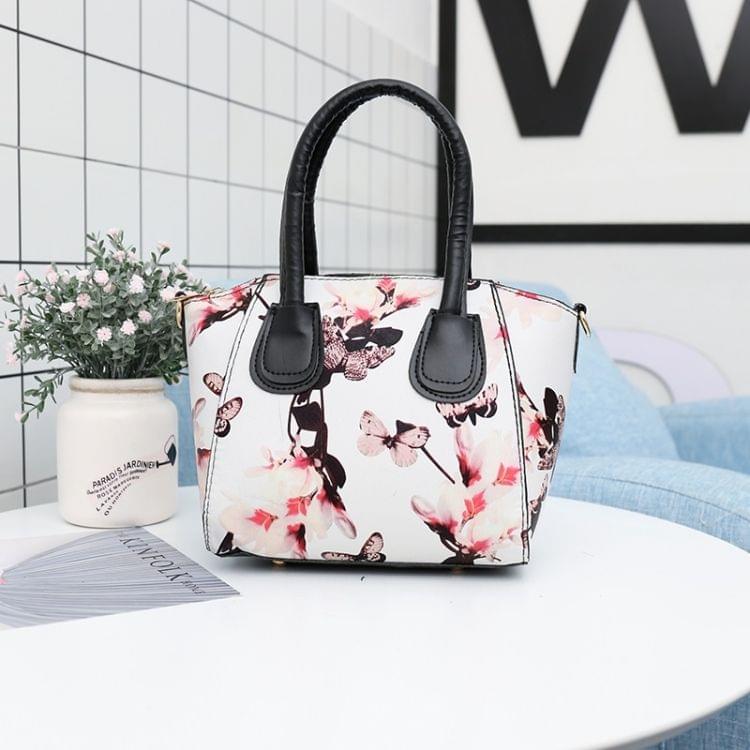 Flower Pattern Casual PU Shoulder Bag Ladies Handbag Messenger Bag (White)