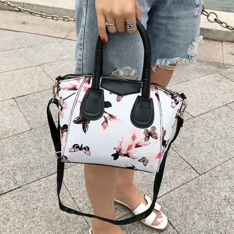 Flower Pattern Casual PU Shoulder Bag Ladies Handbag Messenger Bag (White)