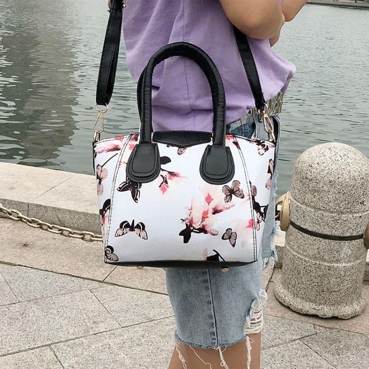 Flower Pattern Casual PU Shoulder Bag Ladies Handbag Messenger Bag (White)