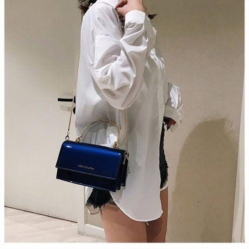 Smooth Surface PU Metal Handle Chain Single Shoulder Bag Ladies Handbag Messenger Bag (Blue)