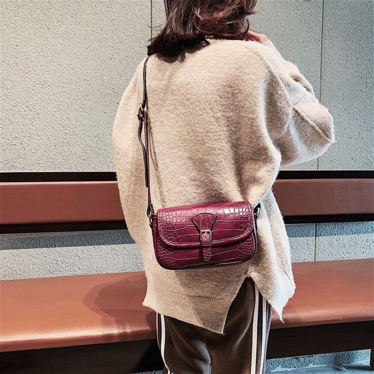 Crocodile Texture Belt Buckle PU Leather Single Shoulder Bag Ladies Handbag Messenger Bag (Red)