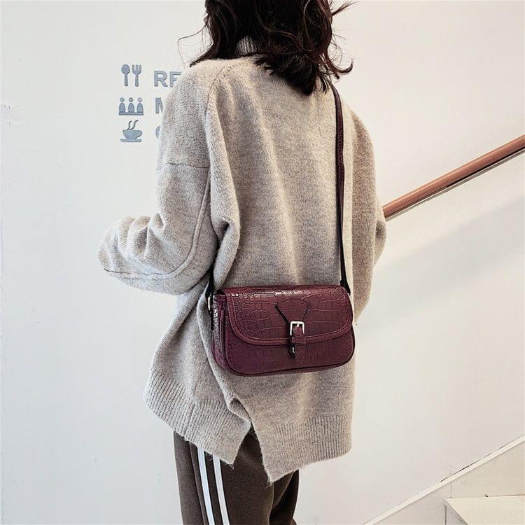 Crocodile Texture Belt Buckle PU Leather Single Shoulder Bag Ladies Handbag Messenger Bag (Red)