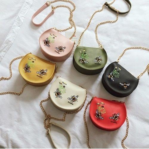 Embroidery Bee Pattern Clear Plastic + PU Shoulder Bag Ladies Handbag Messenger Bag (Khaki)