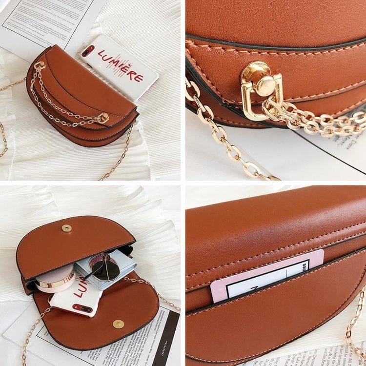 Fashion Simple girl PU Chain Single Shoulder Bag Ladies Handbag Messenger Bag (Brown)