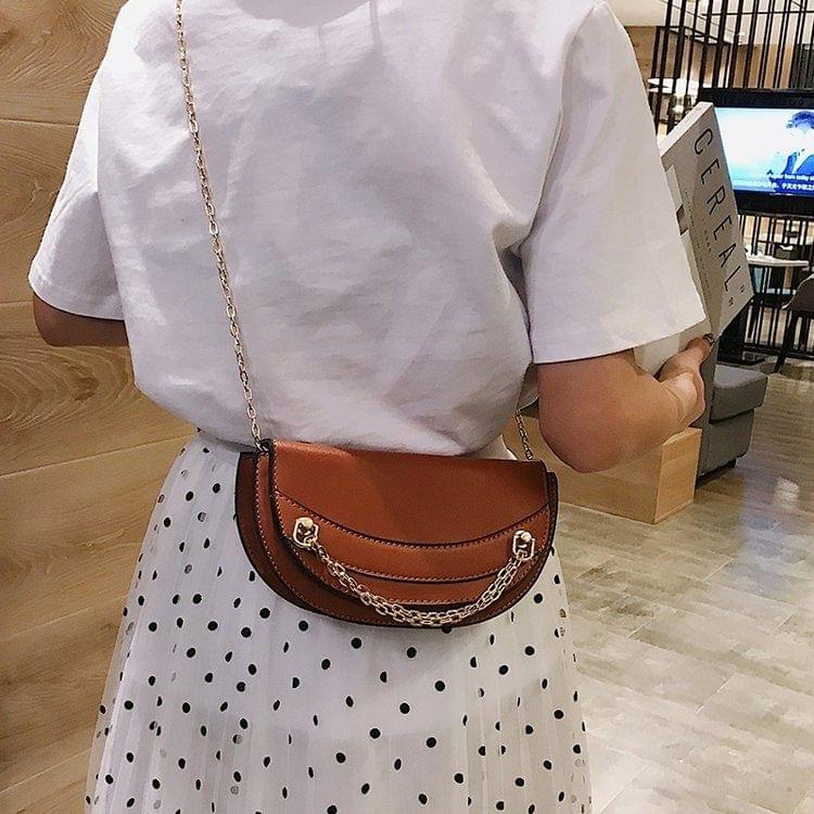Fashion Simple girl PU Chain Single Shoulder Bag Ladies Handbag Messenger Bag (Brown)