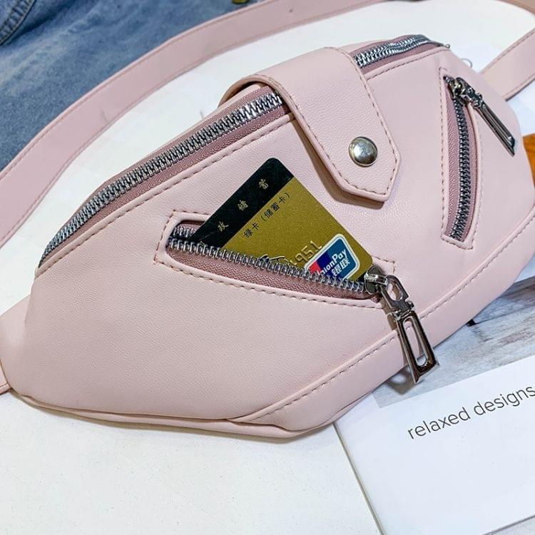 Solid Color Fashion PU Single Shoulder Bag Zipper Messenger Bag Casual Waist Chest Pockets Bag (Yellow)