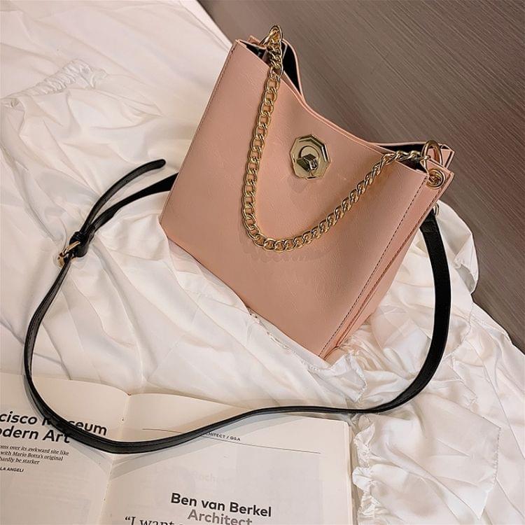 Solid Color Fashion Lock Buckle PU Singe Shoulder Bag Ladies Messenger Bag Chain Handbag (Pink)