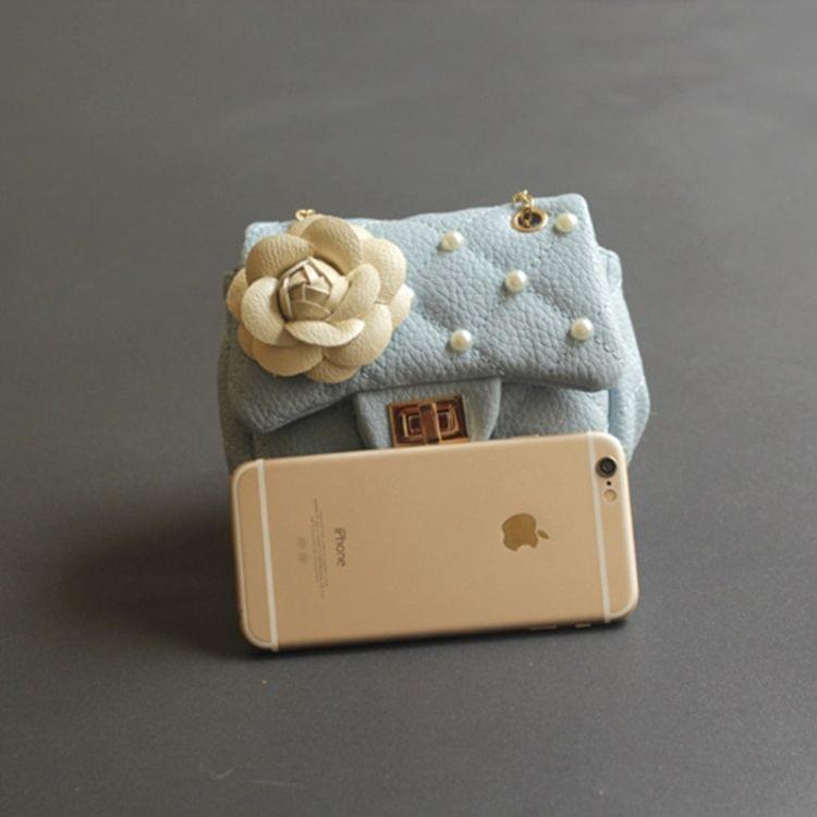 Flower Rivet Glitter Metal Chain Kid Shoulder Bag(Blue)