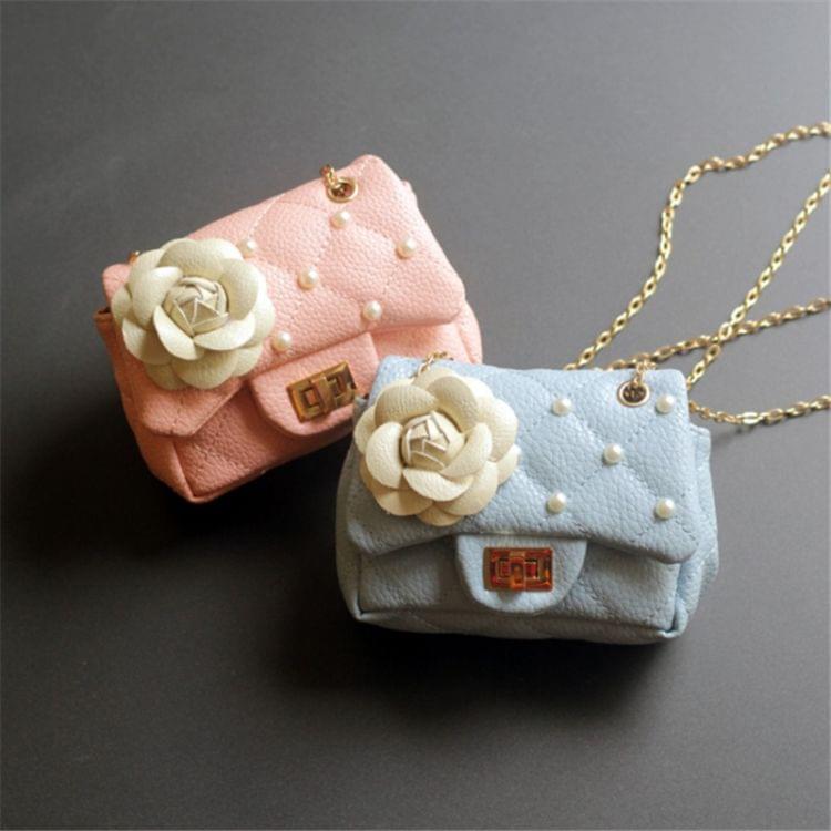 Flower Rivet Glitter Metal Chain Kid Shoulder Bag(Blue)