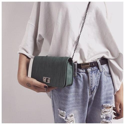 Fabric Texture PU Leather Chain Single Shoulder Bag Ladies Small Square Bag Messenger Bag Handbag (Green)
