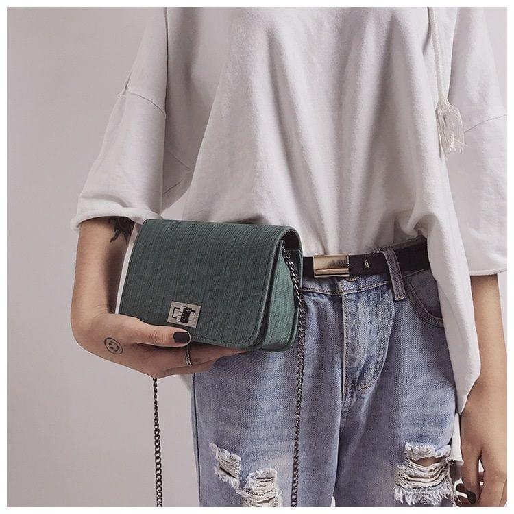 Fabric Texture PU Leather Chain Single Shoulder Bag Ladies Small Square Bag Messenger Bag Handbag (Green)