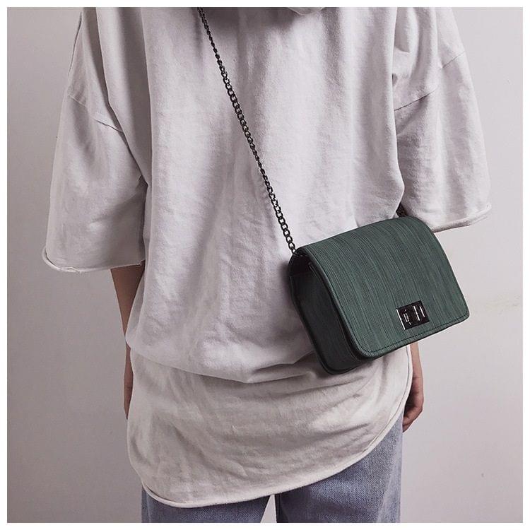 Fabric Texture PU Leather Chain Single Shoulder Bag Ladies Small Square Bag Messenger Bag Handbag (Green)