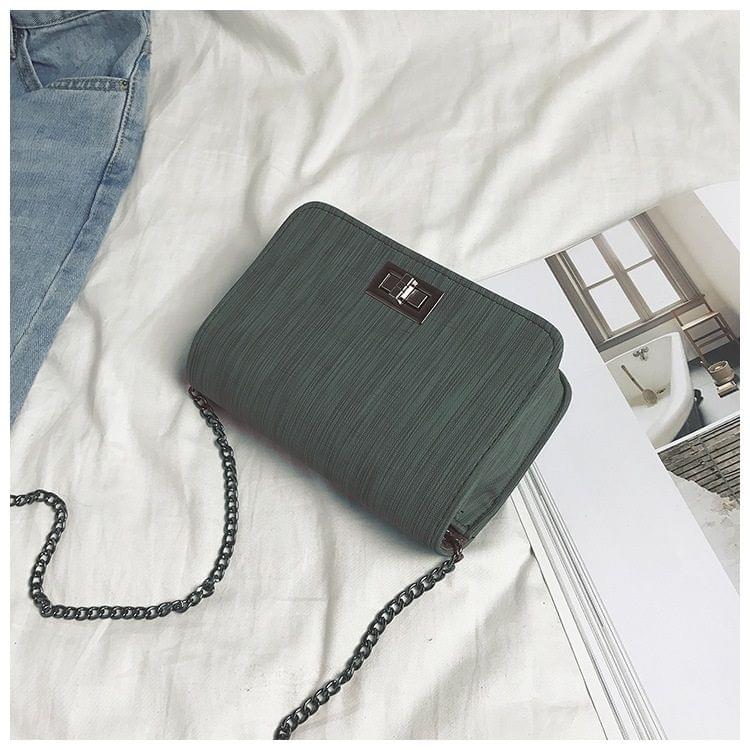 Fabric Texture PU Leather Chain Single Shoulder Bag Ladies Small Square Bag Messenger Bag Handbag (Green)