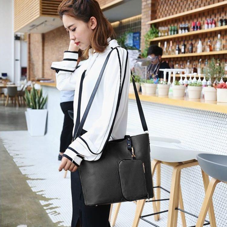 2 in 1 Big Capacity Solid Color Handbag For Women (Black)