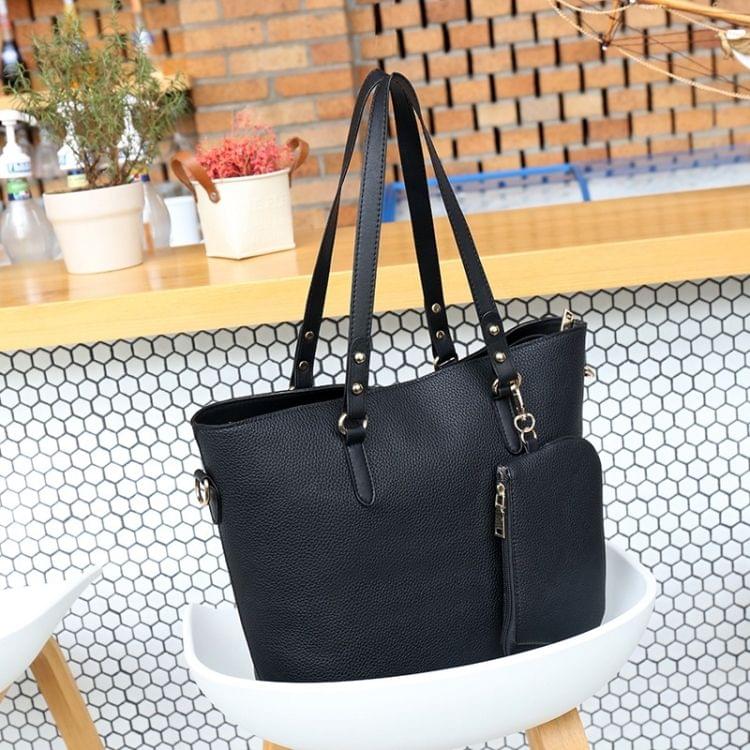2 in 1 Big Capacity Solid Color Handbag For Women (Black)