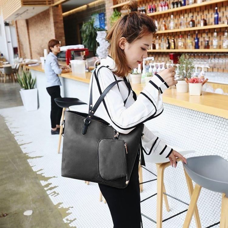 2 in 1 Big Capacity Solid Color Handbag For Women (Black)