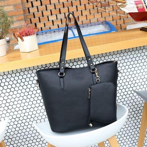 2 in 1 Big Capacity Solid Color Handbag For Women (Black)