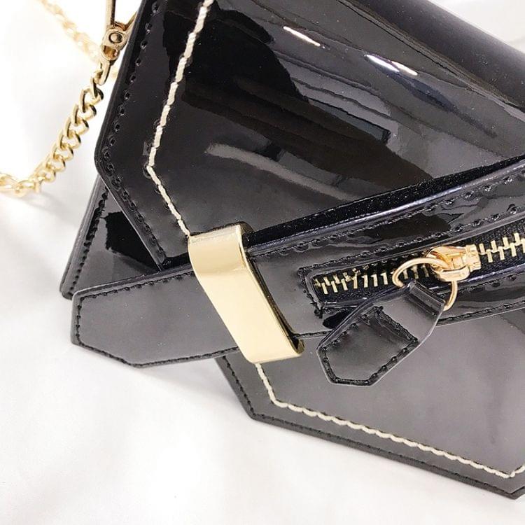 Zipper Magnetic Buckle Coating PU Leather Chain Single Shoulder Bag Ladies Handbag Messenger Bag (Black)