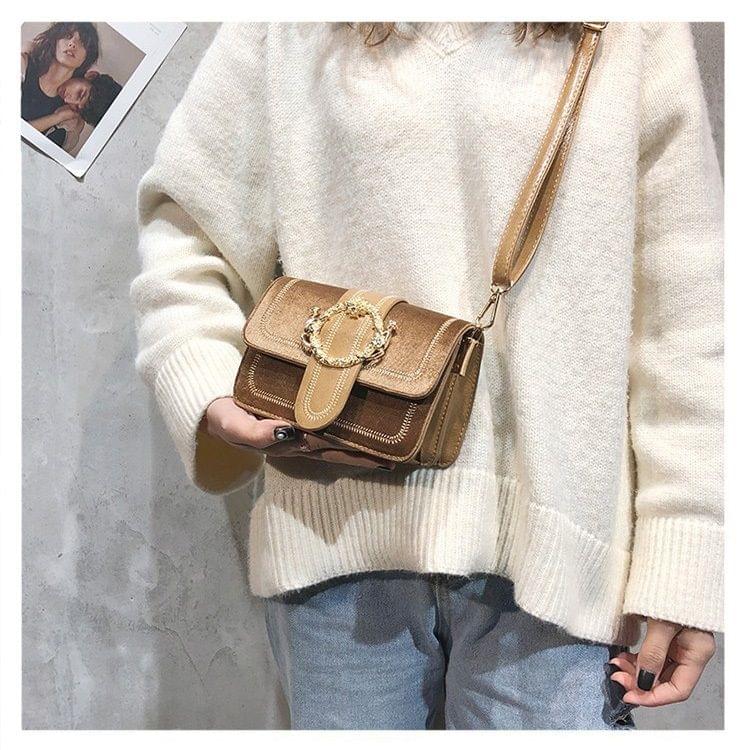 Fashion Fabric Surface PU Single Shoulder Bag Small Square Bag Ladies Messenger Bag Handbag (Brown)