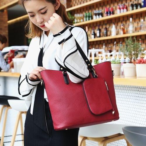 2 in 1 Big Capacity Solid Color Handbag For Women (Red)
