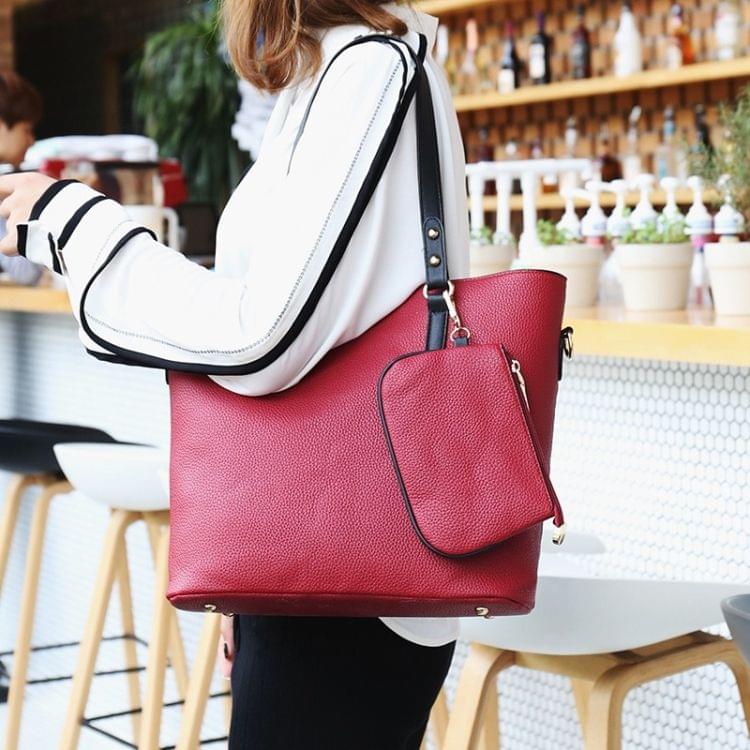 2 in 1 Big Capacity Solid Color Handbag For Women (Red)