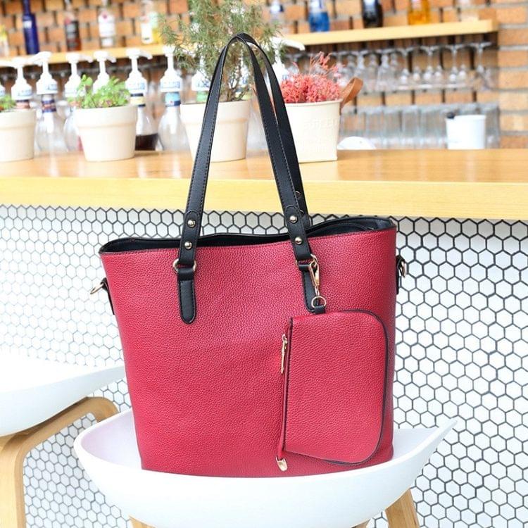 2 in 1 Big Capacity Solid Color Handbag For Women (Red)